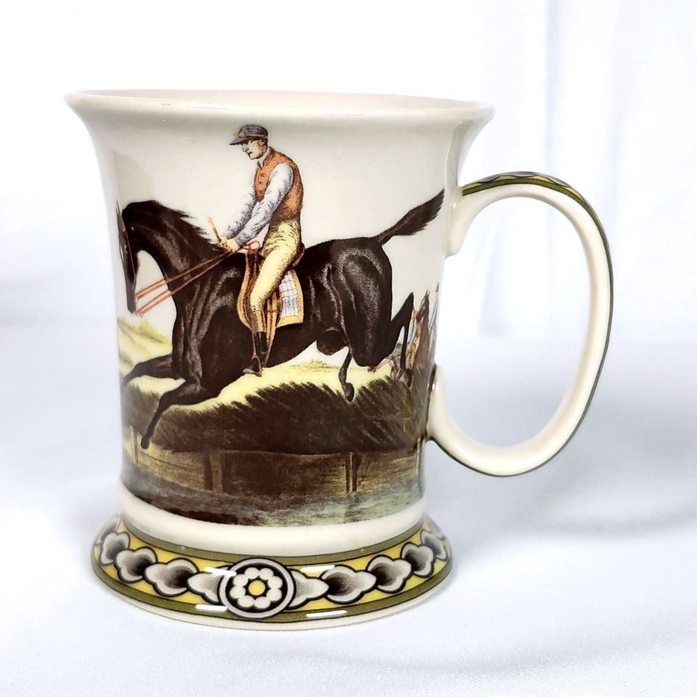 Vintage Staffordshire Mug Equestrian Horse Racing Jockey Ceramic English Country